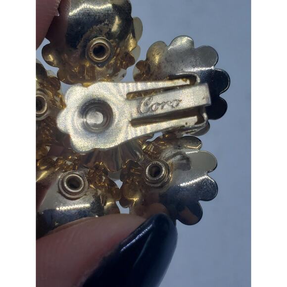 Vintage RARE Coro Clip-On Earrings White Daisy Cluster Rhinestone Center - Picture 10 of 15